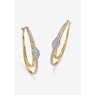 Women's Gold-Plated Double Hoop Earrings with Cubic Zirconia by PalmBeach Jewelry in Gold