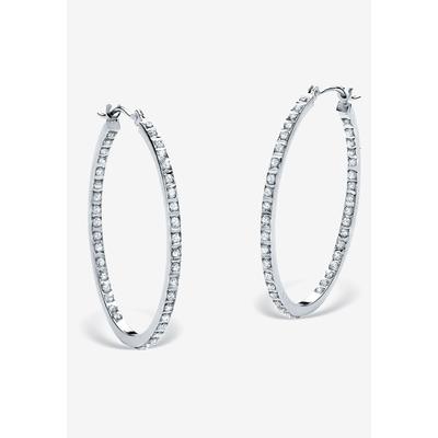 Women's Platinum & Sterling Silver Hoop Earrings with Diamond Accent by PalmBeach Jewelry in White