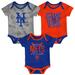 Newborn & Infant New York Mets Royal/Orange/Heathered Gray Game Time Three-Piece Bodysuit Set