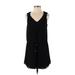 Naked Zebra Casual Dress - Mini V Neck Sleeveless: Black Solid Dresses - Women's Size Small - Print Wash