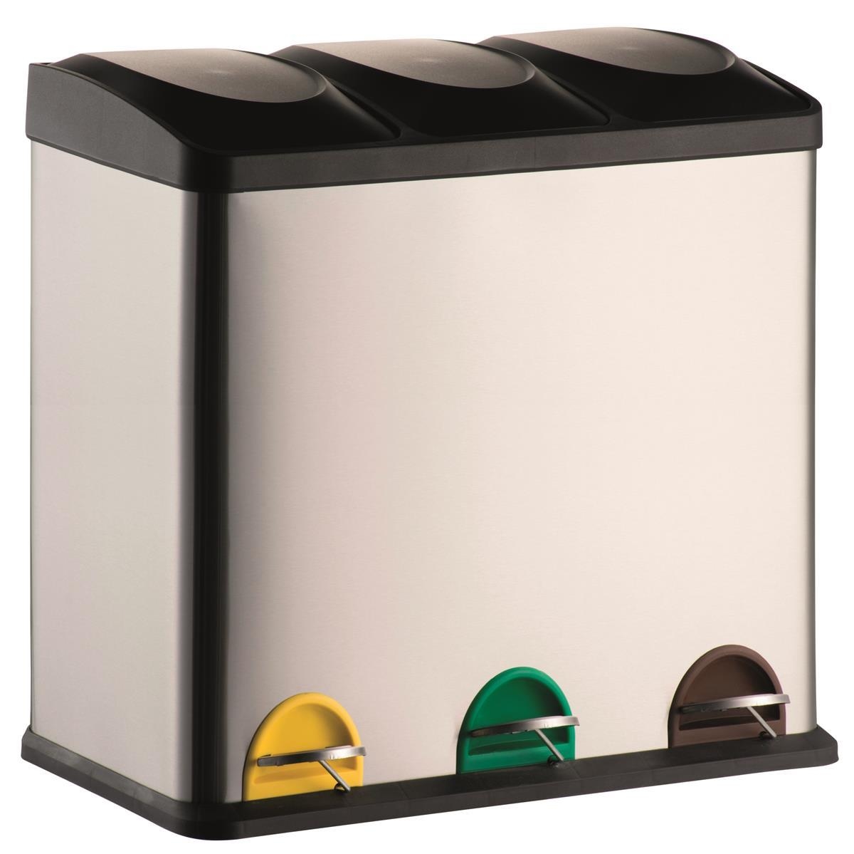 MSV Mülleimer Mülltrennsystem Mülltrennung mit Deckel 60 L (3x20 Liter) mit Inneneimer große Abfallbehälter Abfalleimer Treteimer Edelstahl Image