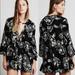 Free People Dresses | Free People Black | White Floral Swing Mini Long Sleeve Small Short Casual Dress | Color: Black/White | Size: Xs