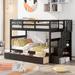 Modern Twin over Twin Wooden Bunk Bed with Full Length Guardrail, Handrail Stairs with Storge and 3 Drawers