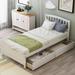 Modern Simple Style Twin Size Wooden Platfrom Bed with Vertical Slats Headboard and 2 Drawers