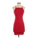 Forever 21 Casual Dress - Bodycon Halter Sleeveless: Red Solid Dresses - Women's Size Small