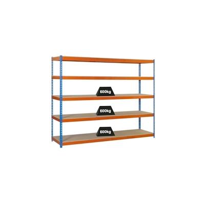 PROREGAL Schwerlastregal WOOD BEAST FIVE | HxBxT 200x150x75cm | Fachlast 600kg | Blau-Orange | Werkstattregal Lagerregal Gargenregal Image