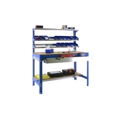 PROREGAL Werkbank BUFFALO mit Frontablage und Schubfach | HxBxT 84x90x61cm | Traglast 400kg | Blau