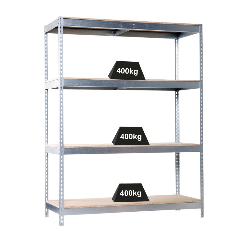 PROREGAL Schwerlastregal WOOD BEAST FOUR | HxBxT 200x240x60cm | 4 Ebenen | Fachlast 400kg | Verzinkt | Werkstattregal Lagerregal Gargenregal Image