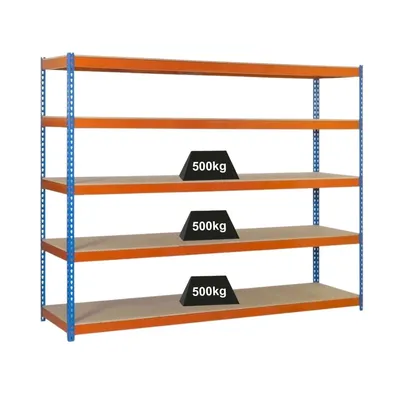 PROREGAL Schwerlastregal WOOD BEAST FIVE | HxBxT 200x210x45cm | 5 Ebenen | Fachlast 500kg | Blau-Orange | Werkstattregal Lagerregal Gargenregal Image