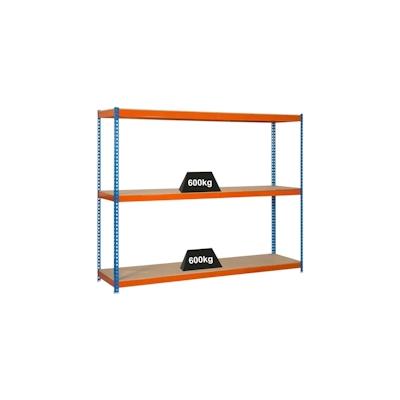 PROREGAL Schwerlastregal WOOD BEAST THREE | HxBxT 200x150x60cm | 3 Ebenen | Fachlast 600kg | Blau-Orange | Werkstattregal Lagerregal Gargenregal Image