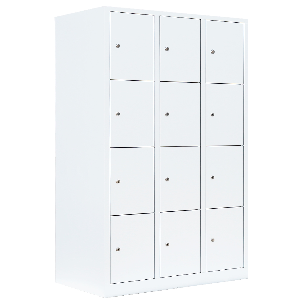 Lüllmann® Schließfachschrank, 3 Abteile, 12 Fächer, 1800 x 1185 x 500 mm, signalweiß Image