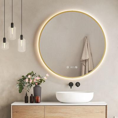 EMKE LED Badspiegel Rund Spiegel mit Beleuchtung ф80cm Gebürstetem Goldrahmen LED Badezimmerspiegel Image