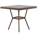 Table de Jardin 80 x 80 x 73 cm Plateau en Verre de Sécurité Noir et Pieds en Aluminium Effet Bois