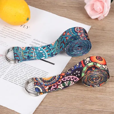 D-Ring Belts Yoga Strap Fitness Rope Colored Printed Adjustable Yoga Belt Yoga Stretch Belt Washable