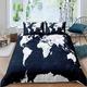 Double Duvet Set Dark Blue World Map Bedding Set With Zipper Closure Fluffy, Duvet Set 200x200 cm Includes 2 Pillowcases 50x70 cm