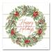 White and Green Happy Holidays Wreath Square Wall Art Decor 12" x 12"