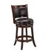 Pal 24 Inch Swivel Counter Stool, Solid Wood, Faux Leather, Espresso Brown