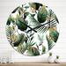 Designart 'Tropical Palm Green Leaves On White' Traditional wall clock