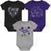 Girls Newborn & Infant Black/Purple/Heathered Gray Colorado Rockies 3-Pack Batter Up Bodysuit Set