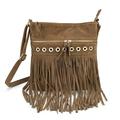Hoxis Studded Tassel Zipper Faux Suede Leather Cross Body Bag Womens Purse (Brown)