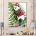 East Urban Home Panda Wearing a Christmas Elf Hat - Painting on Canvas Metal in Black/Green/Red | 32 H x 16 W x 1 D in | Wayfair