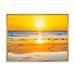 East Urban Home Sunset on Beautiful Sand Beach w/ Blue Sea Water - Print on Canvas Metal in Yellow | 30 H x 40 W x 1.5 D in | Wayfair