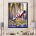 East Urban Home Two Crowned Cranes Dancing in Sunlit Forest Glade - Painting on Canvas Metal in Brown/Green | 32 H x 24 W x 1 D in | Wayfair