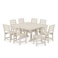 POLYWOOD® Lakeside 9-Piece Nautical Trestle Outdoor Dining Set Plastic in Brown | 59.5 W x 59.5 D in | Wayfair PWS739-1-SA
