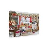 The Holiday Aisle® The Macneil Studio "Christmas Farmhouse Kitchen" Canvas Art Canvas, Wood in Red/White | 16 H x 24 W x 2 D in | Wayfair