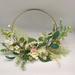 Primrue Florals Hoop 16" Polyurethane Wreath Most Realistic Faux, Cotton in Brown/Green/Pink | 16 H x 16 W x 3.5 D in | Wayfair
