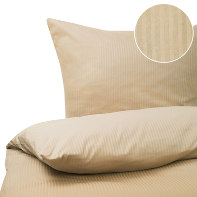 Bettwäsche Set Beige Streifenmuster Baumwolle 2-teilig Standardgröße für Einzelbett 135x200 cm Kopfkissen- und Deckenbez