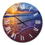Designart 'Sunset Over An Ocean Beach Shore IV' Nautical & Coastal wall clock