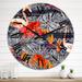 Designart 'Pink Flamingo And Orange Exotic Flowers' Patterned wall clock