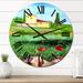 Designart 'Country House, Two Red Flowers In The Green Fields' Country wall clock