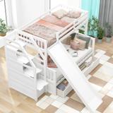 Contemporary Style Twin over Full Bunk Bed with Drawers,Storage and Slide, Multifunction