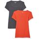 Amazon Essentials Damen T-Shirt mit Flügelärmeln und U-Ausschnitt in schmaler Passform, 2er-Pack, Kohlegrau Meliert/Tomatenrot, XXL