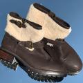 Coach Shoes | Coach Shoes Gabriella Round Toe Leather Mid Calf Shearling Boots | Color: Brown/White | Size: 8
