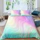 Girls Duvet Cover Double,Pastel Rainbow Stripes Marble Comforter Cover For Kids Room Decor,Bright Girly Turquoise Blue Pink And Purple Pastel Trendy Bedding Set For Women Teens,Tie-Dye 2 Pillow Shams