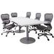 8' x 4' White Disc Base Table with 6 Gray Mesh Back Chairs Set