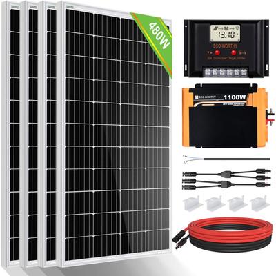 ECO-WORTHY 2kWh solaranlage 480W 12V Solarpanel Kit mit Wechselrichter Solarmodul System für Image