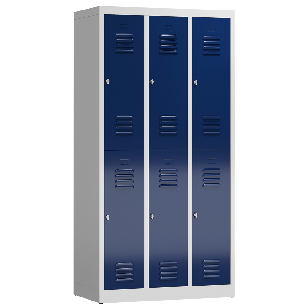 ClassiX Garderobenschrank, 3 Abteile doppelstöckig, 1800 x 870 x 500 mm, lichtgrau/enzianblau Image