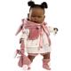 Llorens 42646 Puppe Nicole, mit braunen Augen, schwarzen Haaren Körper, Babypuppe inkl. rosa Hasen-Outfit, Schnuller und weicher Weste mit süßen Hasenöhrchen, 42cm