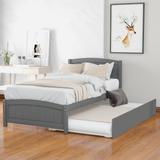 Modern Clean Silhouette Twin size Pine Wood Platform Bed with Twin Trundle, Slats Support include/No Box Spring Needed