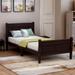 Twin Size Wood Platform Bed Frame Sleigh Bed with Panel Design Headboard Footboard&Wood Slat Support for Guest Living Room