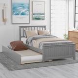Pinewood Twin Platform Bed with Twin Trundle&Headboard, No Box Spring Needed