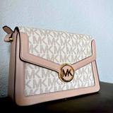 Michael Kors Bags | Michael Korsjessie Medium Logo Vanilla/Soft Pink Cross Body Bag | Color: Cream | Size: 10.75"W X 7.5"H X 3.25"D