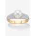 Women's Yellow Gold Over Sterling Silver Genuine Round Cultured Freshwater Pearl And Cubic Zirconia Ring (5/ by PalmBeach Jewelry in Pearl (Size 7)
