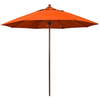 California Umbrella Venture Series 9' Melon Push Lift Umbrella with 1 1/2" American Oak Aluminum Pole - Sunbrella 1A Canopy
