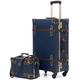 urecity Retro Suitcase 2Set Trolley Suitcase Set Handmade Suitcase Fashionable Women's Luggage 4Wheel Leather Suitcase (Vintage Blue, S(12")+M(20"))