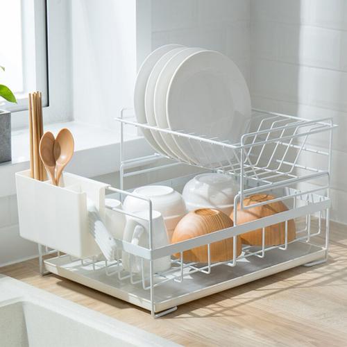 Abtropfgestell mit 2 Ebenen, Abtropfgestell mit abnehmbarem Besteckhalter und Abtropfschale,